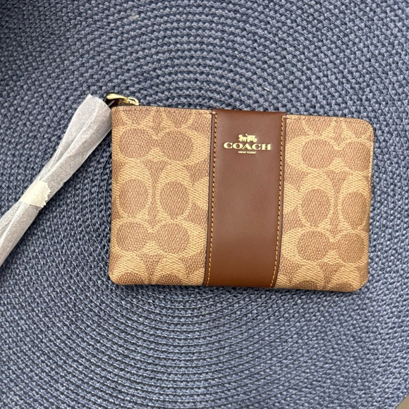 Coach Tan and Brown Signature Wristlet